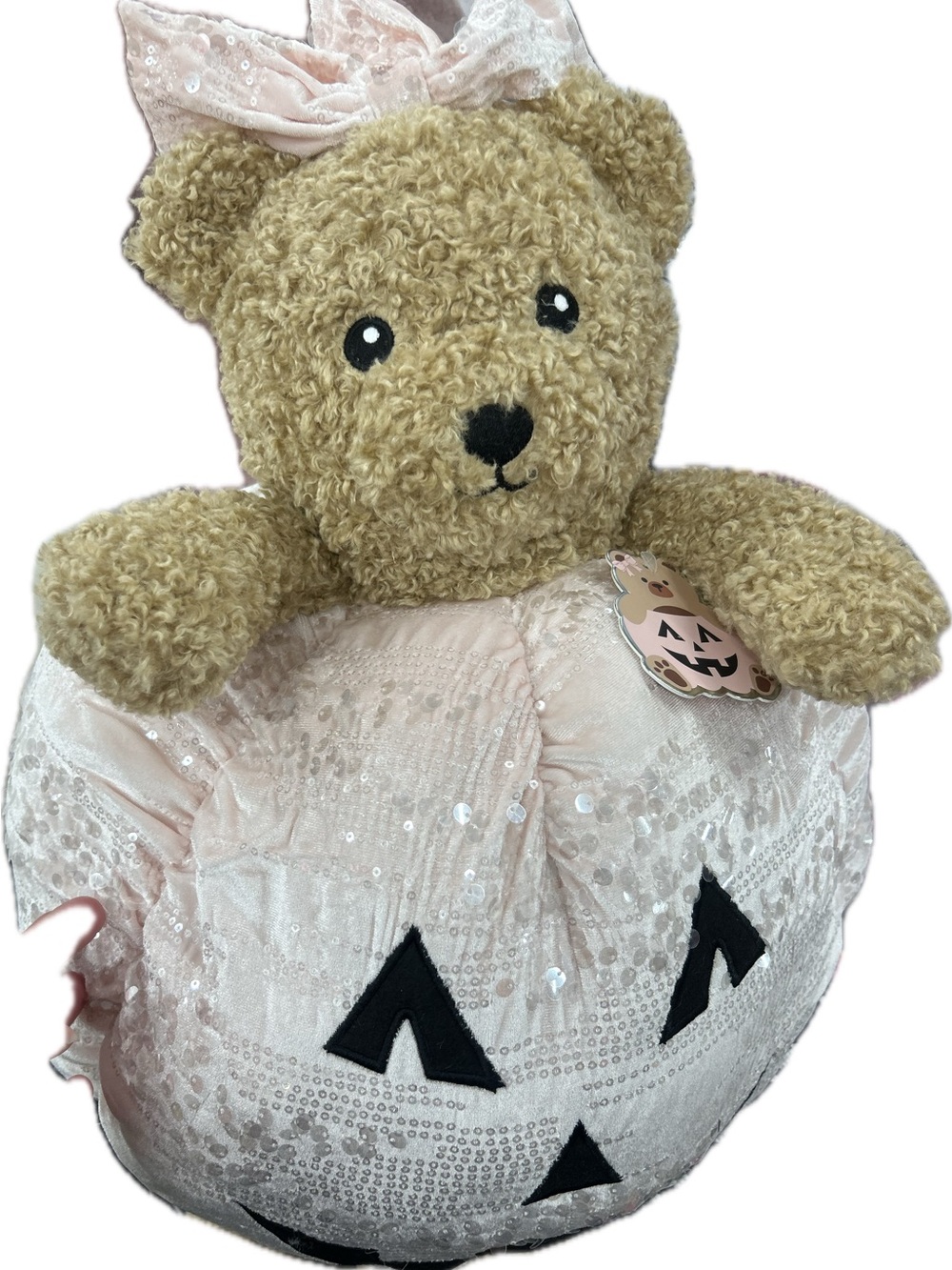 Cute Teddy Bear Pumpkin in Light Pink With Bow- Soft Cuddly Adorable
